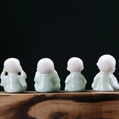 Tượng Chú Tiểu Tứ Không Mini Gốm Sứ Thanh Ngọc Bích_ Hàng Chính Hãng