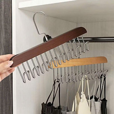 Móc treo áo 2 dây bra đa năng tiện lợi, giá treo 8 mắc bằng gỗ treo áo lót cà vạt thắt lưng túi xách