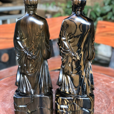 TƯỢNG KHỔNG MINH GIA CÁT LƯỢNG BẰNG GỖ MUN  ĐẸP LONG LANH KT CAO 40CM