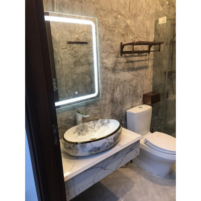 CHẬU RỬA MẶT, LAVABO ELIP HOA VÀNG NT50 CAO CẤP NHẬP KHẨU CHÍNH HÃNG GROVES