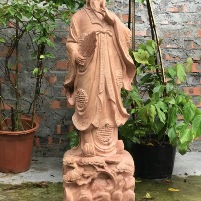 Tượng khổng minh (gia cát lượng) bằng gỗ hương đá liền khối cực đẹp kt cao 90×27×20cm