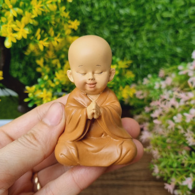 Bộ 03 chú tiểu áo nâu - mẫu ngồi an nhiên size mini 7cm