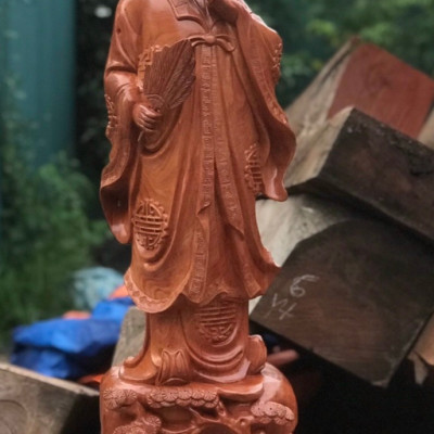 Tượng khổng minh (gia cát lượng) bằng gỗ hương đá liền khối cực đẹp kt cao 90×27×20cm