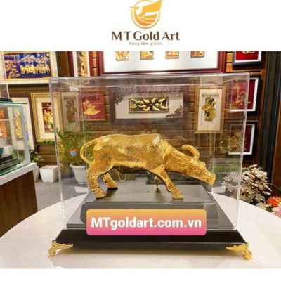 Tượng trâu dát vàng 24k( 32x30x20cm) MT Gold Art- Hàng chính hãng, trang trí nhà cửa, phòng làm việc, quà tặng sếp, đối tác, khách hàng, tân gia, khai trương 