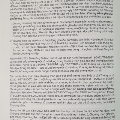 CHƯƠNG TRÌNH GIÁO DỤC PHỔ THÔNG (Cập nhật mới nhất) (Ban hành kèm theo thông tư số 32/2018/TT-BGDĐT ngày 26/12/2018 và Thông tư số 13/2022/TT-BGDĐT ngày 03/8/2022 của Bộ trưởng Bộ Giáo dục và Đào tạo) - Bìa cứng