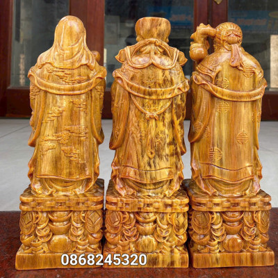 Bộ tượng phật tam đa phúc lộc bằng gỗ huyết long mọng đầu kt 30×11×9cm 