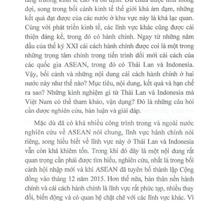Cải Cách Hành Chính Của Thái Lan, Indonesia Hai Thập Niên Đầu Thế Kỷ Xxi Và Bài Học Kinh Nghiệm Cho Việt Nam (Sách Tham Khảo)
