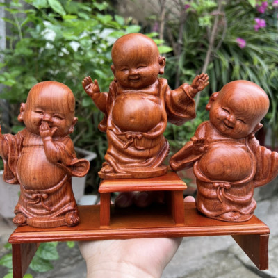 Bộ tượng tam tâm tịnh bằng gỗ hương đá kt 15×8×9cm +kèm thêm kỷ đế 