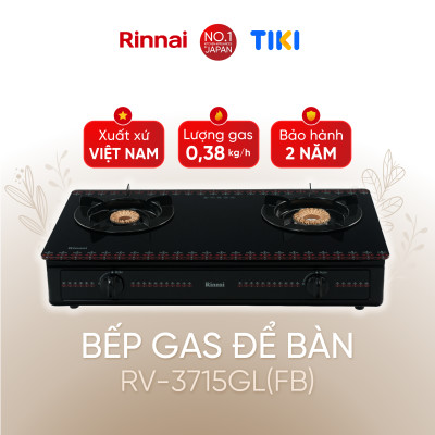 Bếp gas dương Rinnai RV-3715GL(FB) mặt bếp kính và kiềng bếp men - Hàng chính hãng.