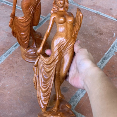 Tượng cô gái thiếu nữ tượng nghệ thuật trang trí bằng gỗ hương đá kt cao 30cm