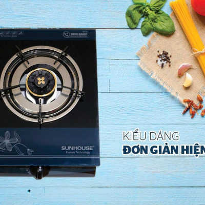 Combo Bếp gas dương đơn kính họng thường SUNHOUSE SHB212KT Kèm Van Dây - Hàng Chính Hãng