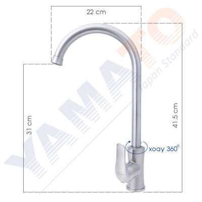 Bộ vòi rửa chén nóng lạnh Inox 304 Yamato cao cấp YCNI02 | kèm dây cấp nóng lạnh 