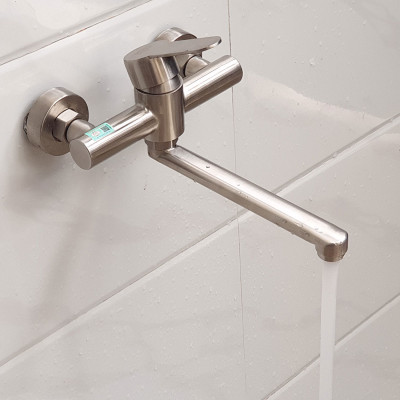 Vòi rửa chén nóng lạnh âm tường Inox SUS 304 Eurolife EL-T019AT (Trắng bạc)