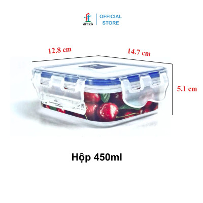 [TẶNG KHAY RÁO NƯỚC] Bộ 3 Hộp Đựng Thực Phẩm Có Vách Ngăn VIETSON 450ml Nắp Khóa 4 Cạnh Kín Hơi