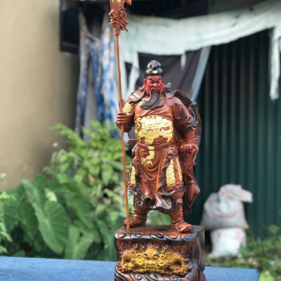 Cặp tượng khổng minh gia cát lượng ,và quan công ,Cặp  văn ,võ song toàn bằng gỗ hương đá tô làm mầu giả cổ kt cao 60cm