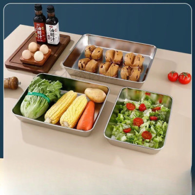 Hộp Đựng Thực Phẩm Inox Để Tủ Lạnh Có Nắp Đậy Đa Năng Tiện Lợi- Có 2 Size 13.5x10.5x5.8 cm và 20x5,5x25cm - Khay Inox 304 Chống Gỉ - Hàng Chính Hãng MINIIN