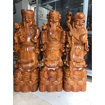 Tượng tam đa phúc lộc thọ bằng gỗ hương đá kt cao 60