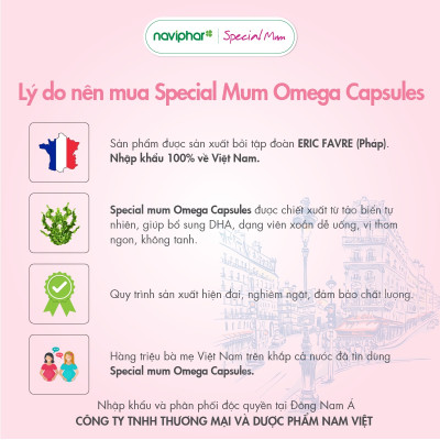 [Hộp 30/60 viên] Viên nang Special Mum Omega Capsules bổ sung DHA, Vitamin E, Vitamin D3, bổ sung DHA cho thai nhi