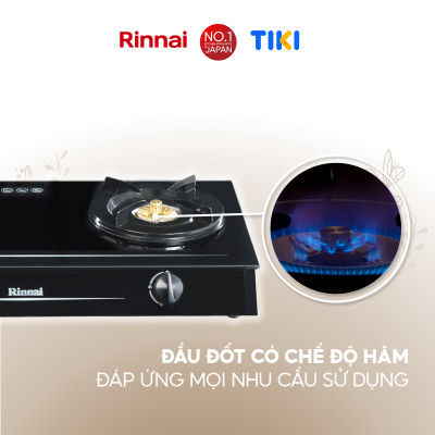Bếp gas dương Rinnai RV-6Double Glass (Sp) mặt bếp kính và kiềng bếp men - Hàng chính hãng.