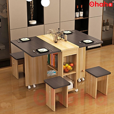 BỘ BÀN ĂN GẤP GỌN THÔNG MINH OHAHA 4 GHẾ CÓ BÁNH XE 360 ĐỘ - BA001