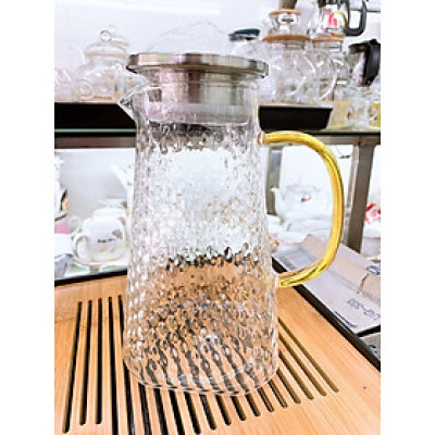 BÌNH ĐỰNG NƯỚC THỦY TINH CHỊU NHIỆT CAO VÂN NHÁM TRẮNG TAY VÀNG