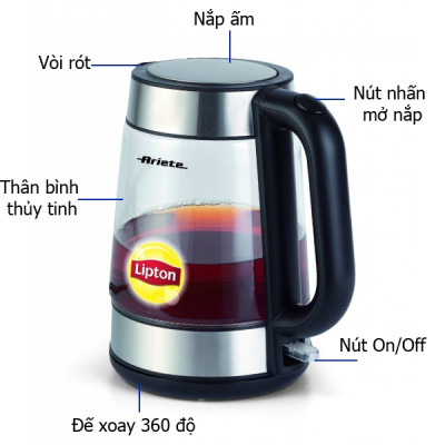 Bình Đun Siêu Tốc Thủy Tinh Ariete 1.7L MOD.2874 - Ý - Hàng Chính Hãng