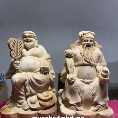 Cặp thần tài thổ địa bằng gỗ ngọc am thơm nức kt cao 15x9x9cm 