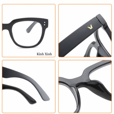 Kính Gọng Mắt Vuông Nhựa Bản Dày Unisex Cao Cấp + Tặng Phụ kiện hộp đựng, khăn lau