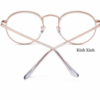 Kính Gọng Nam Nữ Mắt Tròn Kim Loại Viền Dày 