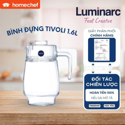 Bình thủy tinh đựng nước có nắp Luminarc Tivoli 1,6L - G2674, dùng máy rửa bát | Hàng chính hãng