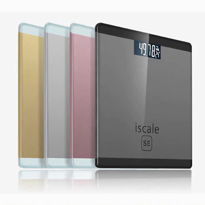 Cân sức khỏe điện tử vuông ISCALE mặt kính cường lực, kiểu dáng iphone cao cấp tặng kèm 2 pin AAA 180kg - Hàng chính hãng