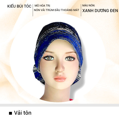 [KIỂU BÚI TÓC-XANH DƯƠNG ĐEN] Nón hóa trị vải mềm mát, hút mồ hôi, bệnh nhân ung thư, chemo hat, nón trùm đầu 