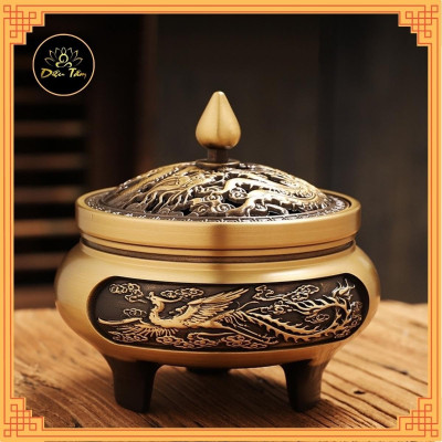 Lư đồng lư xông trầm hương trầm nụ cao cấp thiết kế tinh xảo tặng kèm trụ và lót chống cháy shop Diệu Tâm