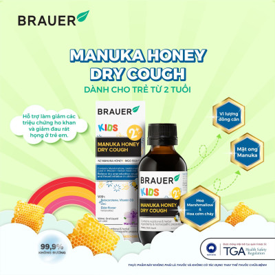 Siro hỗ trợ giảm ho cho trẻ từ 2 tuổi Brauer Manuka Honey Úc giảm ho, ngứa và rát cổ họng, làm mát và dịu cổ họng, tăng sức đề kháng - OZ Slim Store