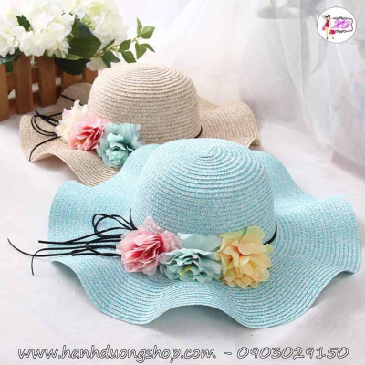 Mũ đi biển du lịch mẹ và bé vành gợn sóng HQC4127
