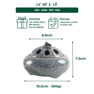 Lư Xông Nụ Trầm Hương Gốm Sứ Nắp Đồng Hoa Văn Cổ - Dùng Đốt Nụ Trầm Phong Cách Thiền Thuần Việt