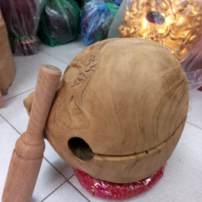 Mõ tụng kinh phật bằng gỗ mít để mộc gỗ không dác kt 20cm