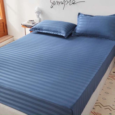 Bộ Ga Gối Cotton Kẻ 3F Lidaco Chuyên Dụng Cho Homestay, Khách Sạn - Xanh Biển