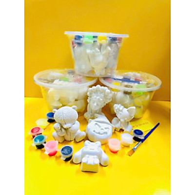 Sét Tô Tượng Thạch Cao Hộp 10 Con Nhiều Hình Dễ Thương Cho Bé Đã Bao Gồm Cọ Và Màu Nước, An Toàn Khi Sử Dụng