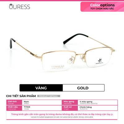 Gọng kính titanium LS9011 nửa khung thời trang nam cao cấp siêu nhẹ siêu bền OURESS