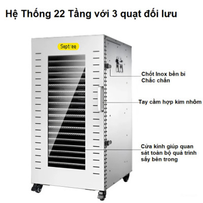 Máy sấy thực phẩm công nghiệp 22 khay. Thương hiệu Mỹ cao cấp Septree DBC-22A. Hàng chính hãng