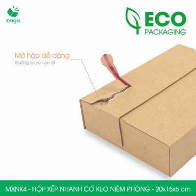 MXNK4 - 20x15x5 cm - 20 hộp carton đóng hàng xếp nhanh có keo niêm phong - Hộp gói hàng, hộp quà