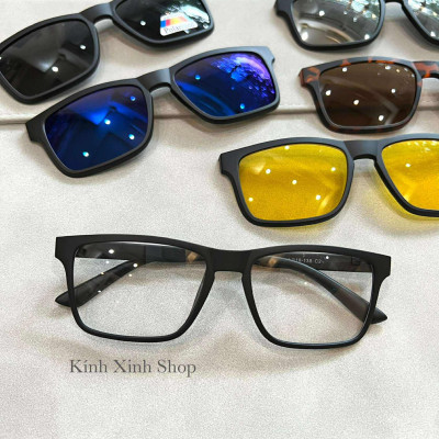 Kính Mắt Rân Cận, Gọng Kính Cận Mắt Vuông Clip On Nhiều Tròng 6in1 Gọng Ultem Màu Đen Đi Ngày Và Đêm