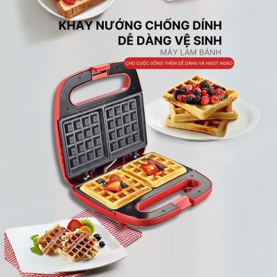 Máy nướng ép bánh SOKANY công suất lớn 750W tích hợp 2 mặt chống dính teflon giúp bánh chín nhanh chóng vô cùng tiện ích - HÀNG CHÍNH HÃNG