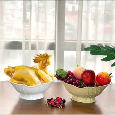 Bát thuyền đựng gà cúng nguyên con, đựng hoa quả nhựa  trắng dày cao cấp