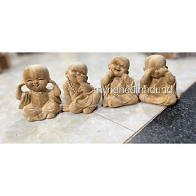 Bộ tượng tứ không bằng gỗ ngọc am thơm nức kt 9×8×6cm