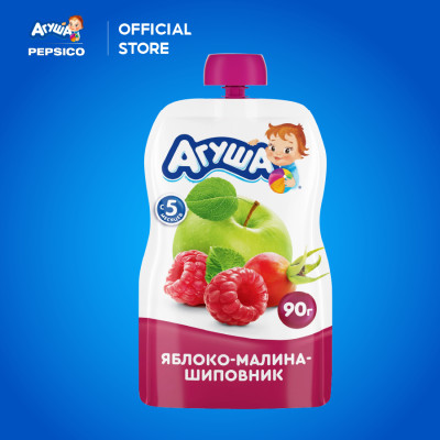 Thùng 10 Gói Trái cây nghiền vị táo, mâm xôi và tầm xuân Agusha 90g/gói dành cho bé từ 6 tháng trở lên
