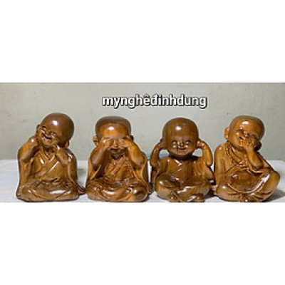 Bộ tượng tứ không bằng gỗ bách xanh thơm nức kt cao 12x10x9cm