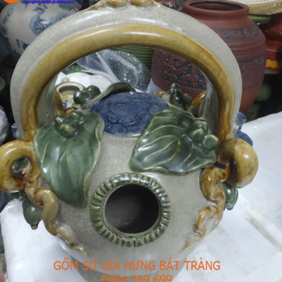 Bình vôi men rạn đắp trầu cau size đại cao 52cm