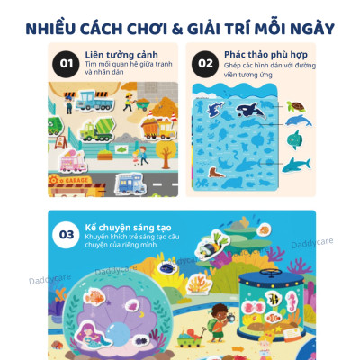 Hình Dán Sticker Cho Bé dùng nhiều lần Mideer Reusable Jelly Sticker Set 3 chủ đề